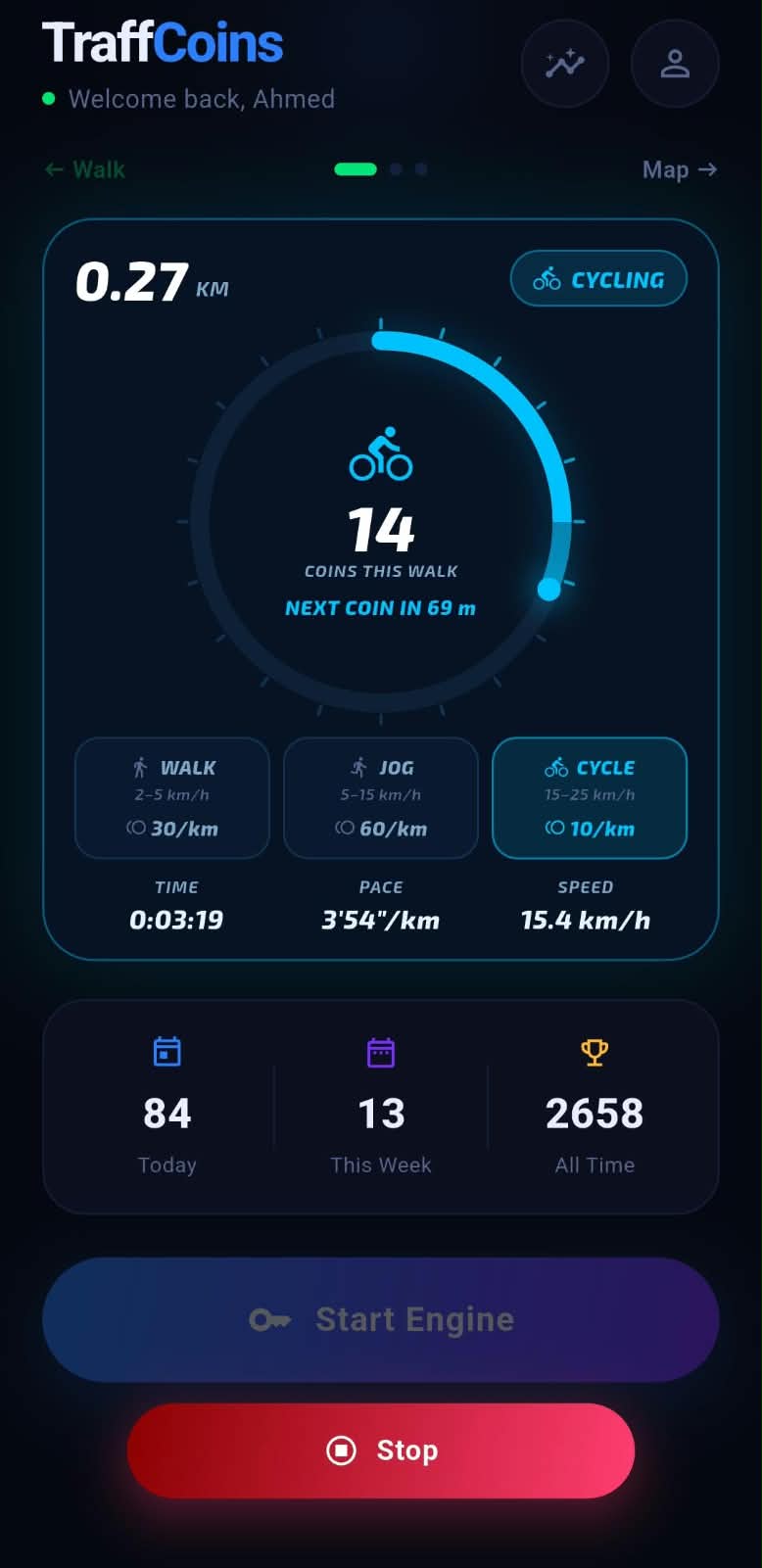 TraffCoins app screen — rewards store