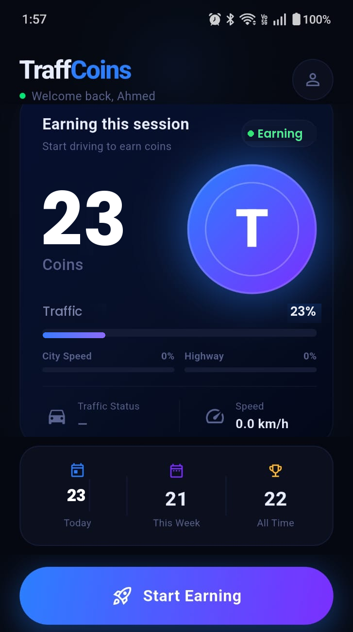TraffCoins app screen